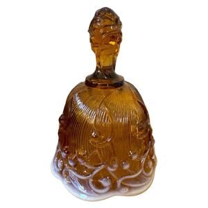 Fenton Glass Cameo Opalescent Amber Lily Of the Valley 6”‎ Bell Vintage 1980s